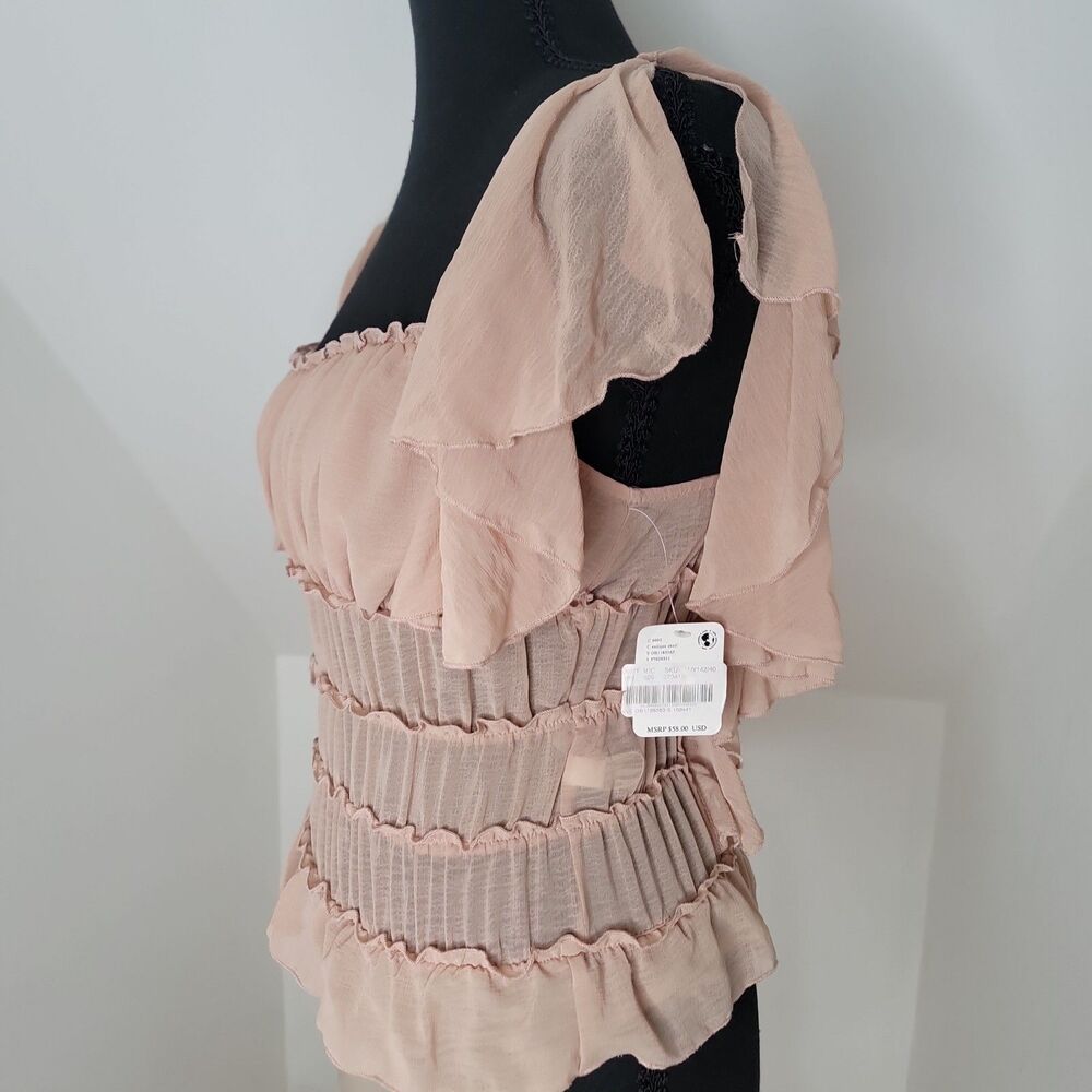 NWT Intimately Free People Smocked Bodysuit S Blush Pink Flutter Sleeve Ruffle - Picture 3 of 9